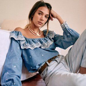 Sezane Franceska Blouse in Chambray